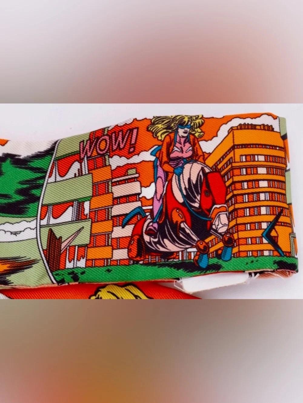 Hermes. “WOW “ Twilly Scarf 100% Silk Ladies Orange Multi Color NWT
